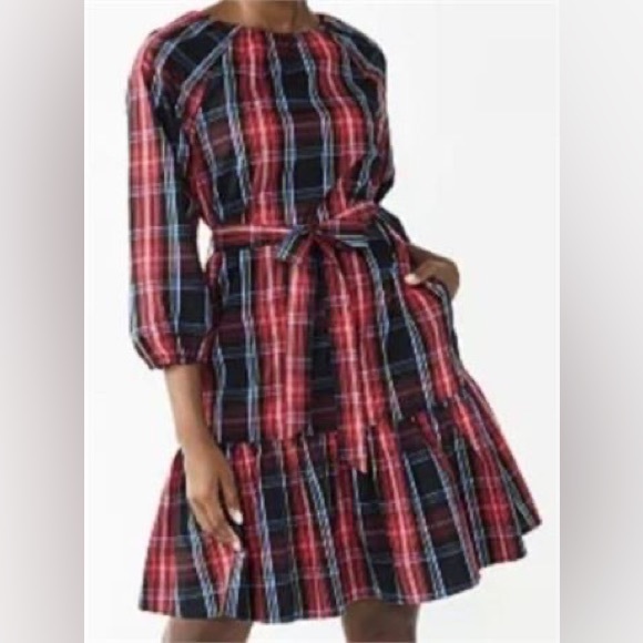 Draper James Womens Tiered Bow Back Dress Sz XXL Plaid - Picture 2 of 8